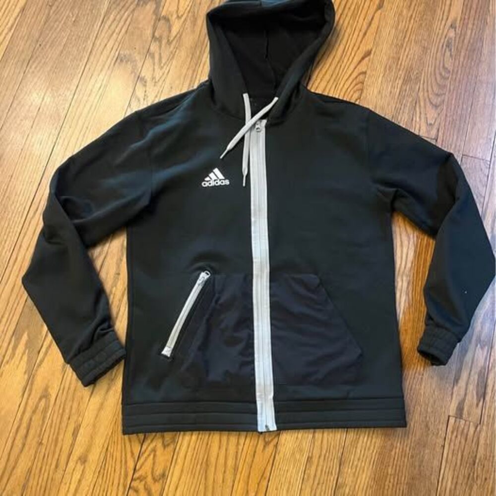 Adidas Men's Full Zip Performance Aeroready Hooded Jacket – Black/Grey size S